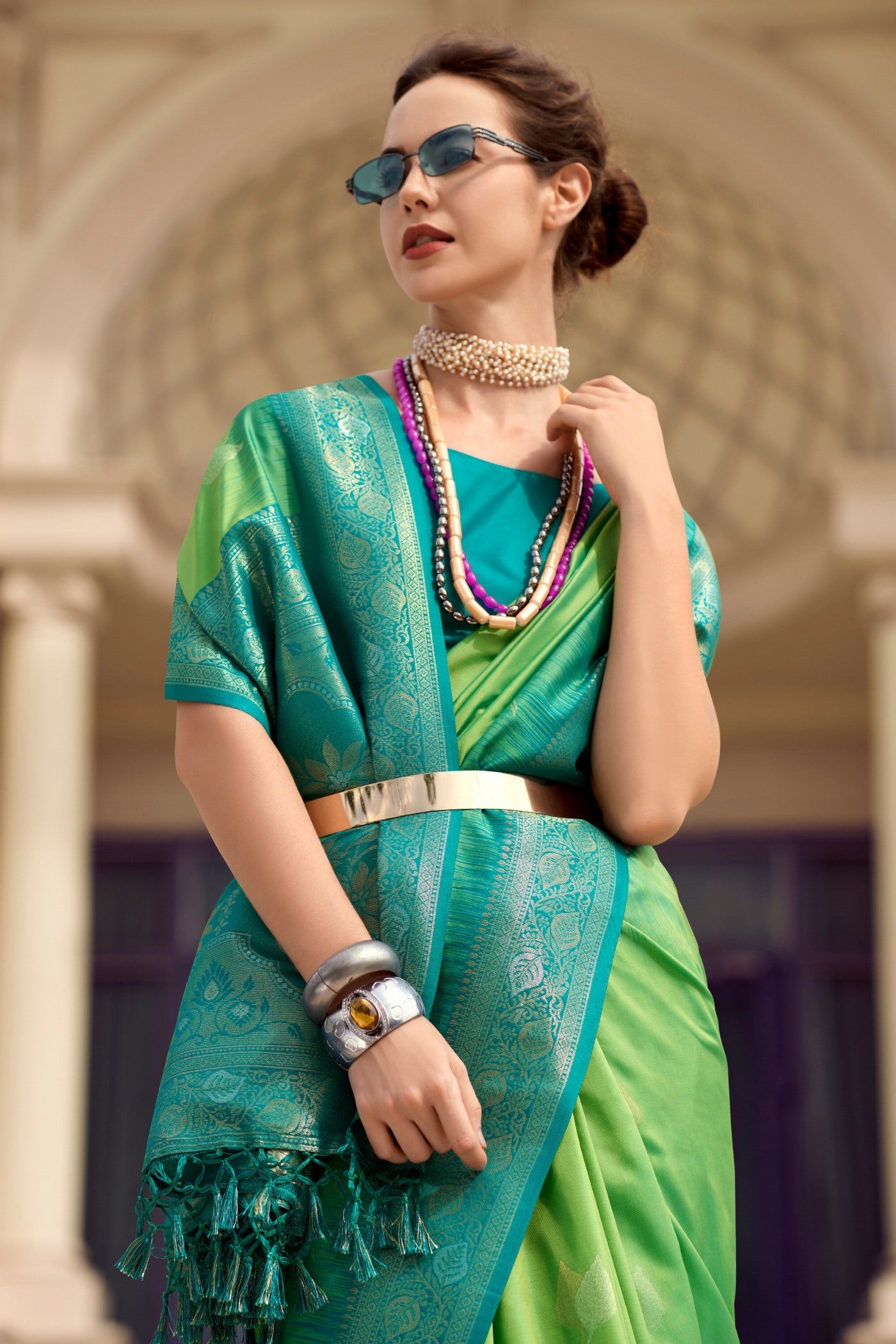 Mango Moss Green Pure Touch Soft Silk Weaving Saree