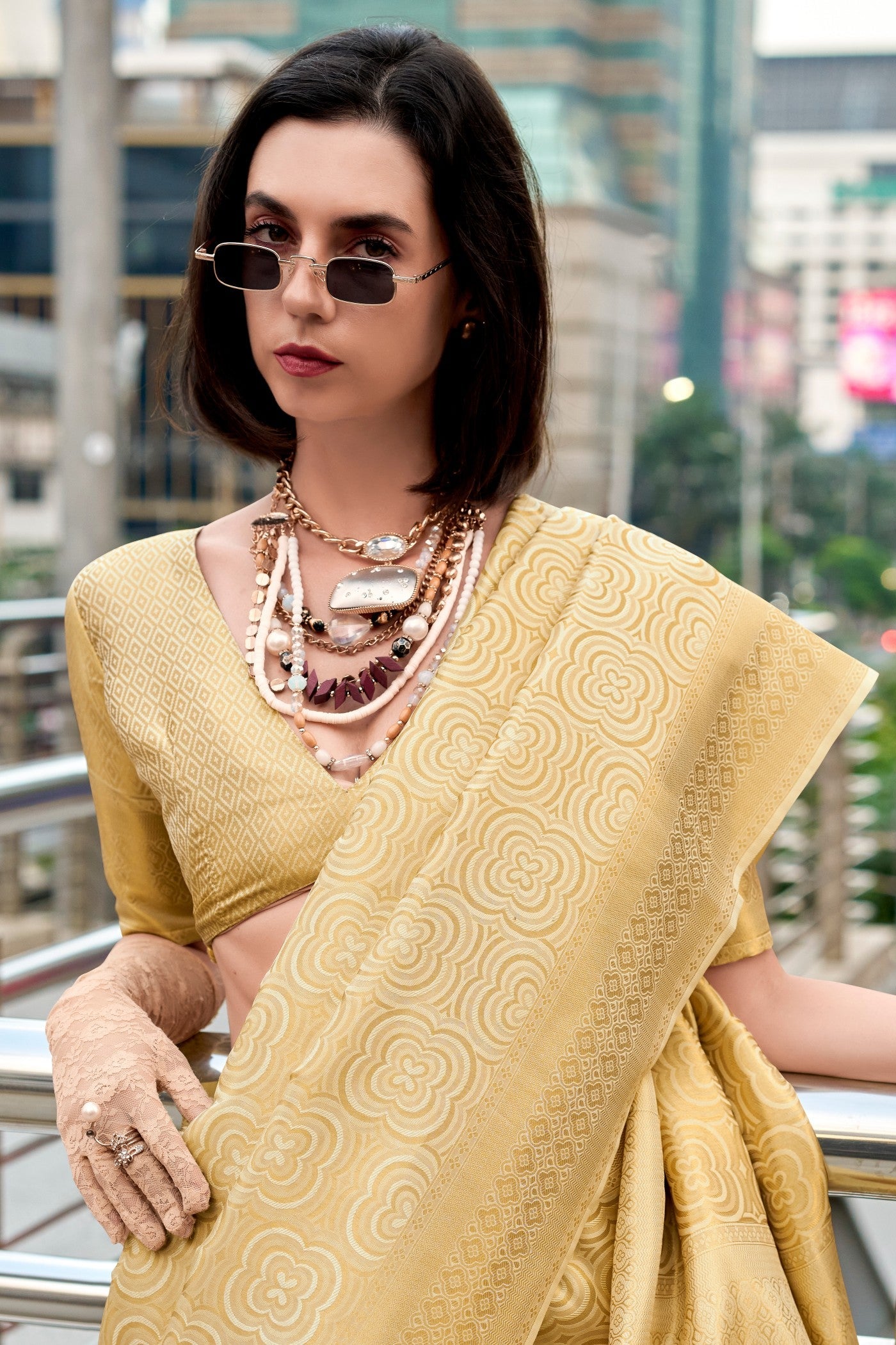 Butterscotch Liquid Gold Kanchivaram Buttery Silk Weaving Saree