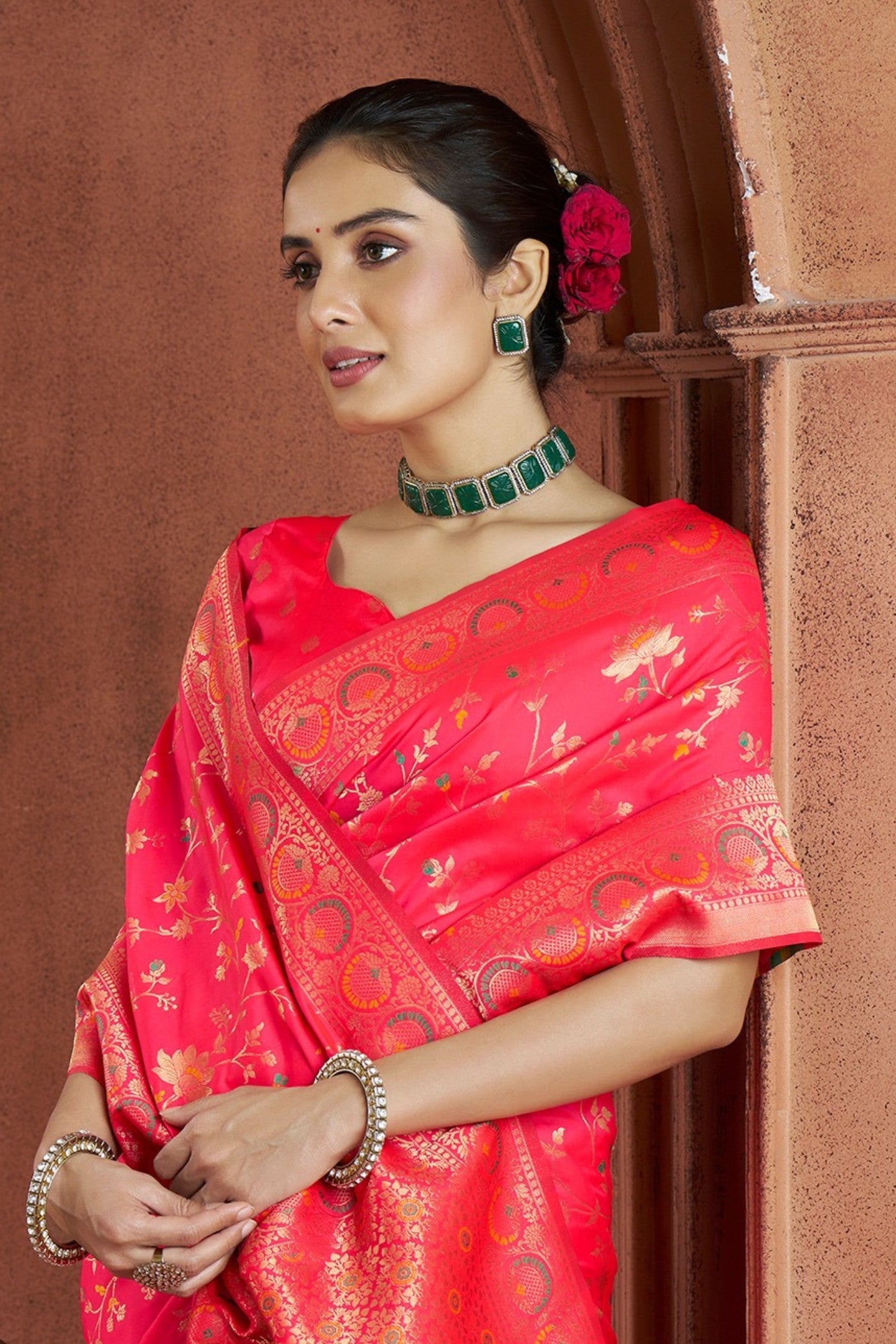 Savitri Pink Pure Soft Banarasi Silk Woven Saree
