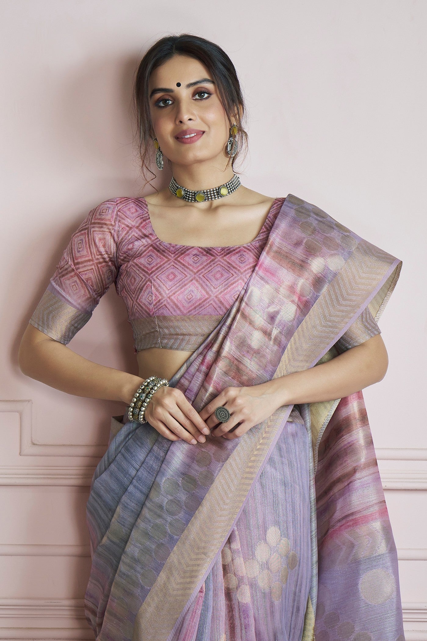 Kingfisher Lavender Grey Pure Khadi Silk Banarasi Handloom Saree