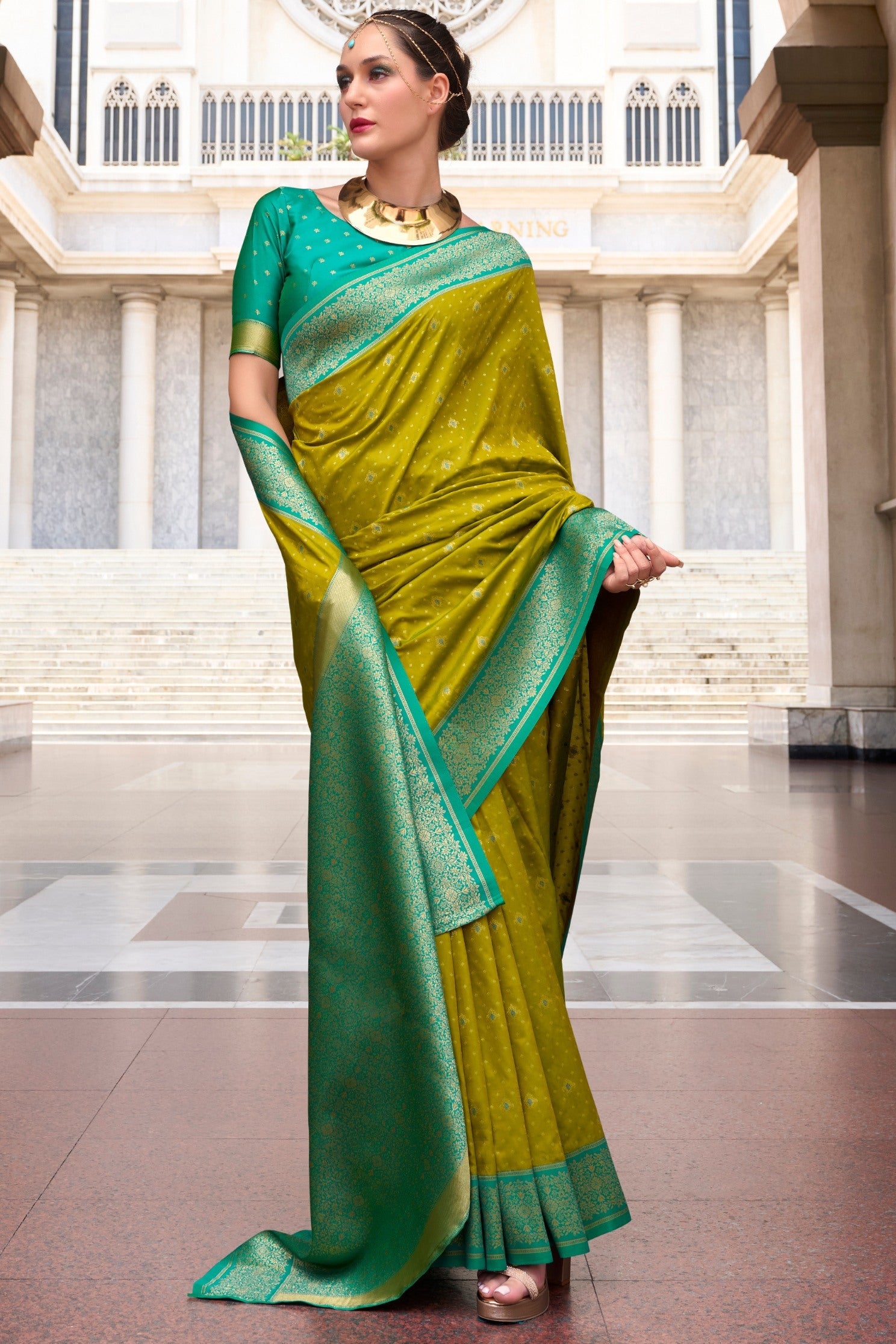 Apollo Mendi  Pure Soft Banarasi Silk Zari Woven Saree