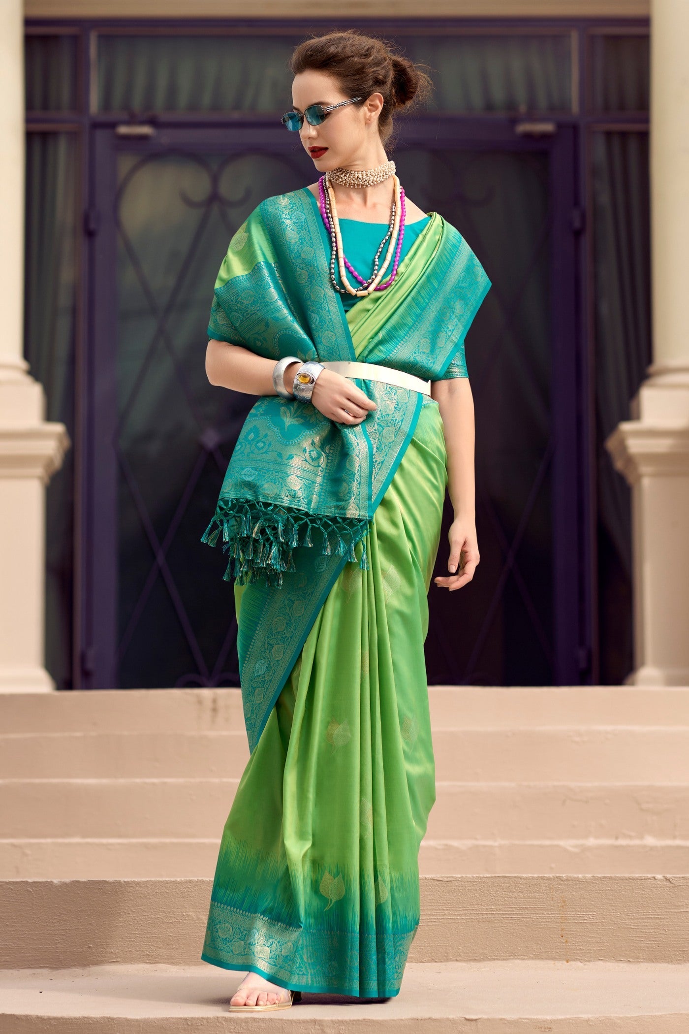Mango Moss Green Pure Touch Soft Silk Weaving Saree