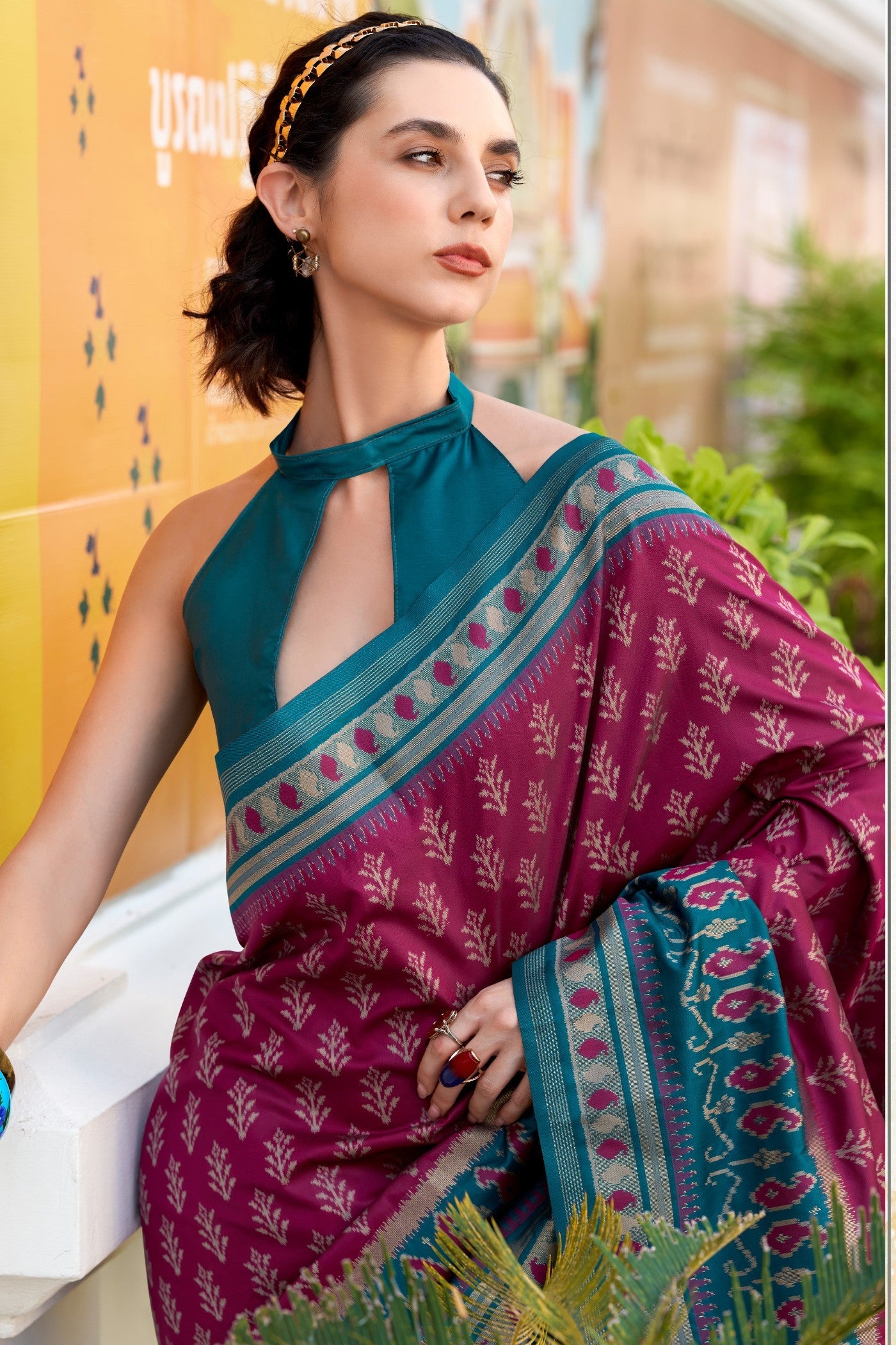 Taj Mahal Maroon Soft Banarasi Ikkat Silk Woven Saree