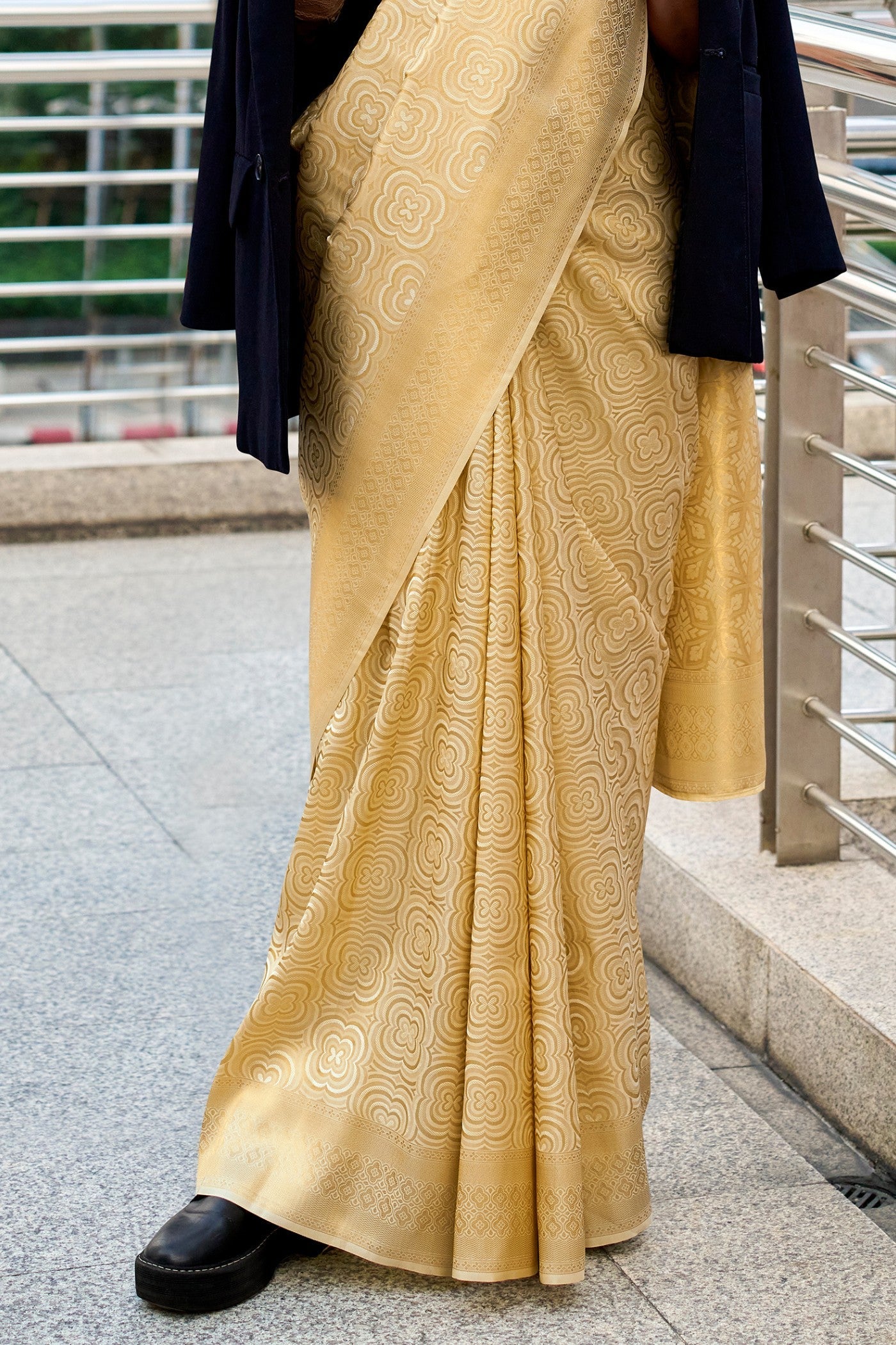 Butterscotch Liquid Gold Kanchivaram Buttery Silk Weaving Saree
