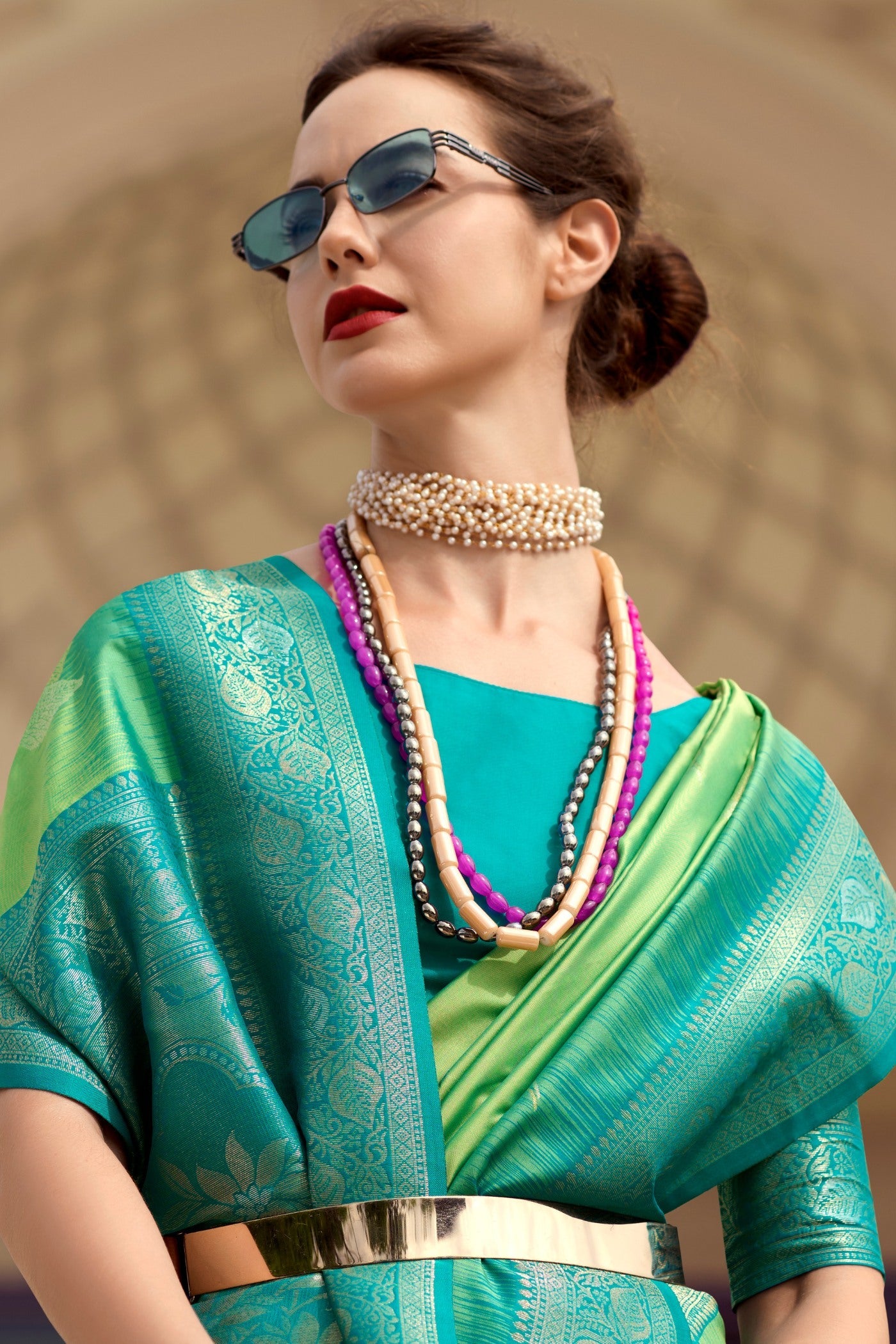 Mango Moss Green Pure Touch Soft Silk Weaving Saree