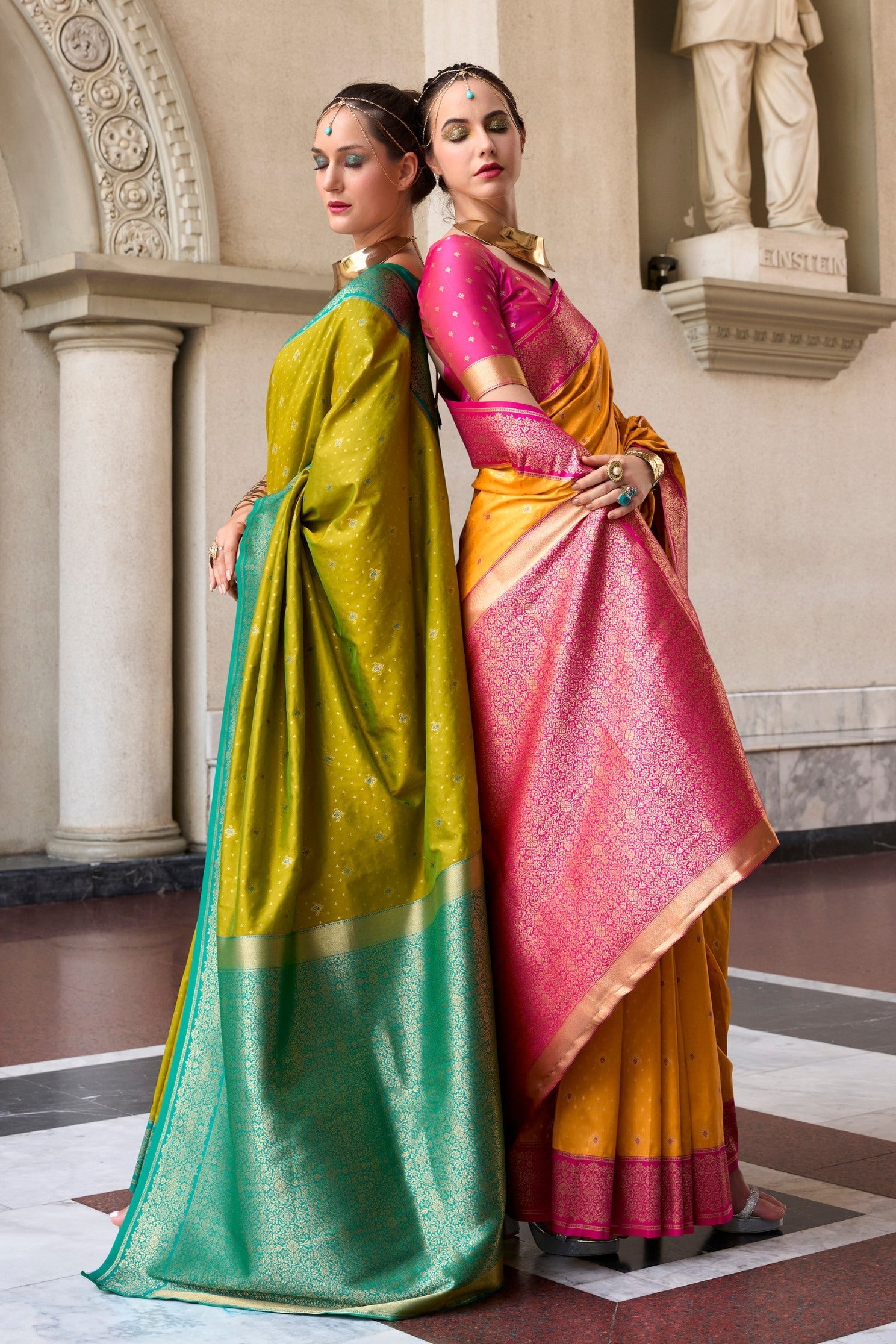 Apollo Mendi  Pure Soft Banarasi Silk Zari Woven Saree