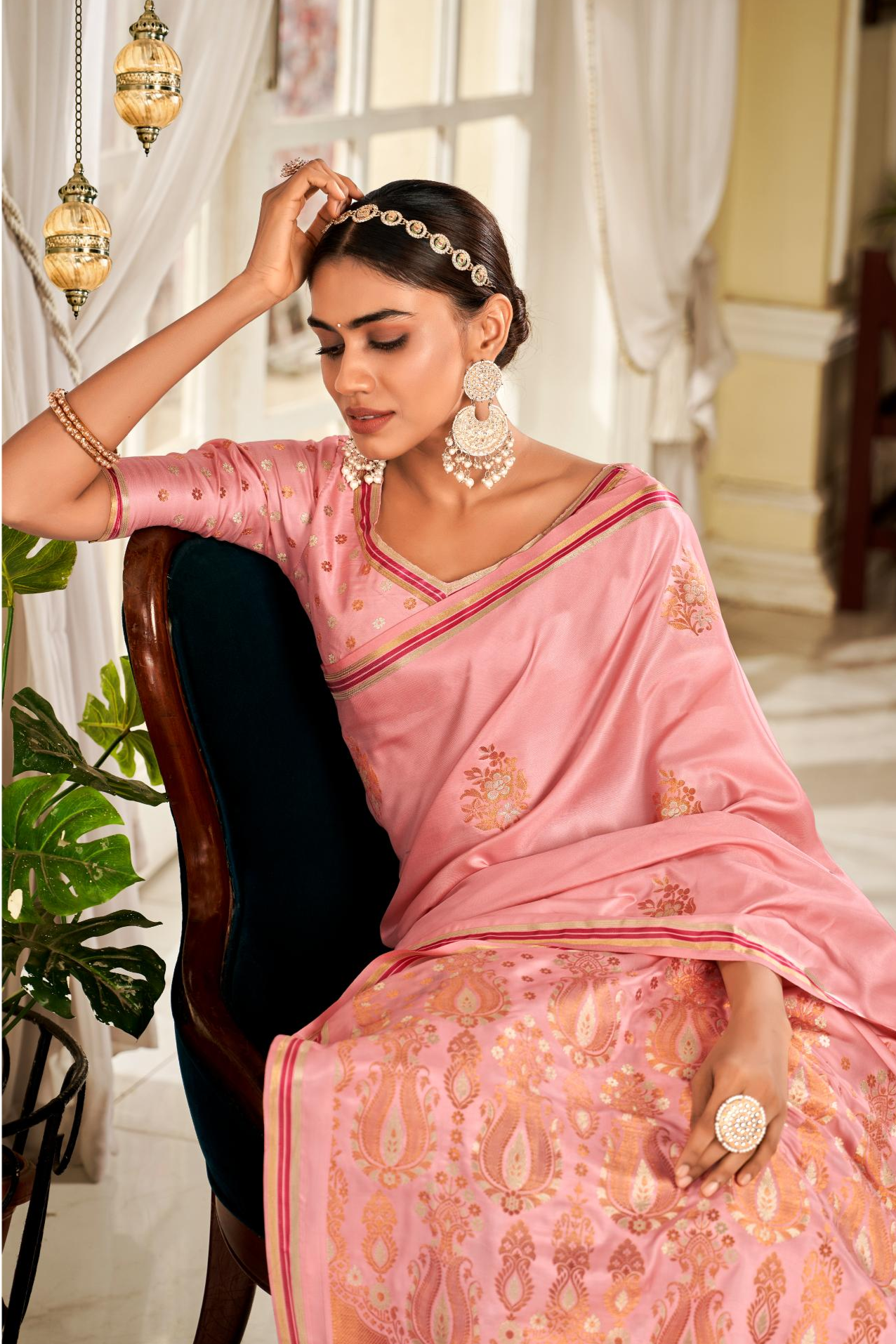 Pink Zari Weaving Soft Satin Silk Saree