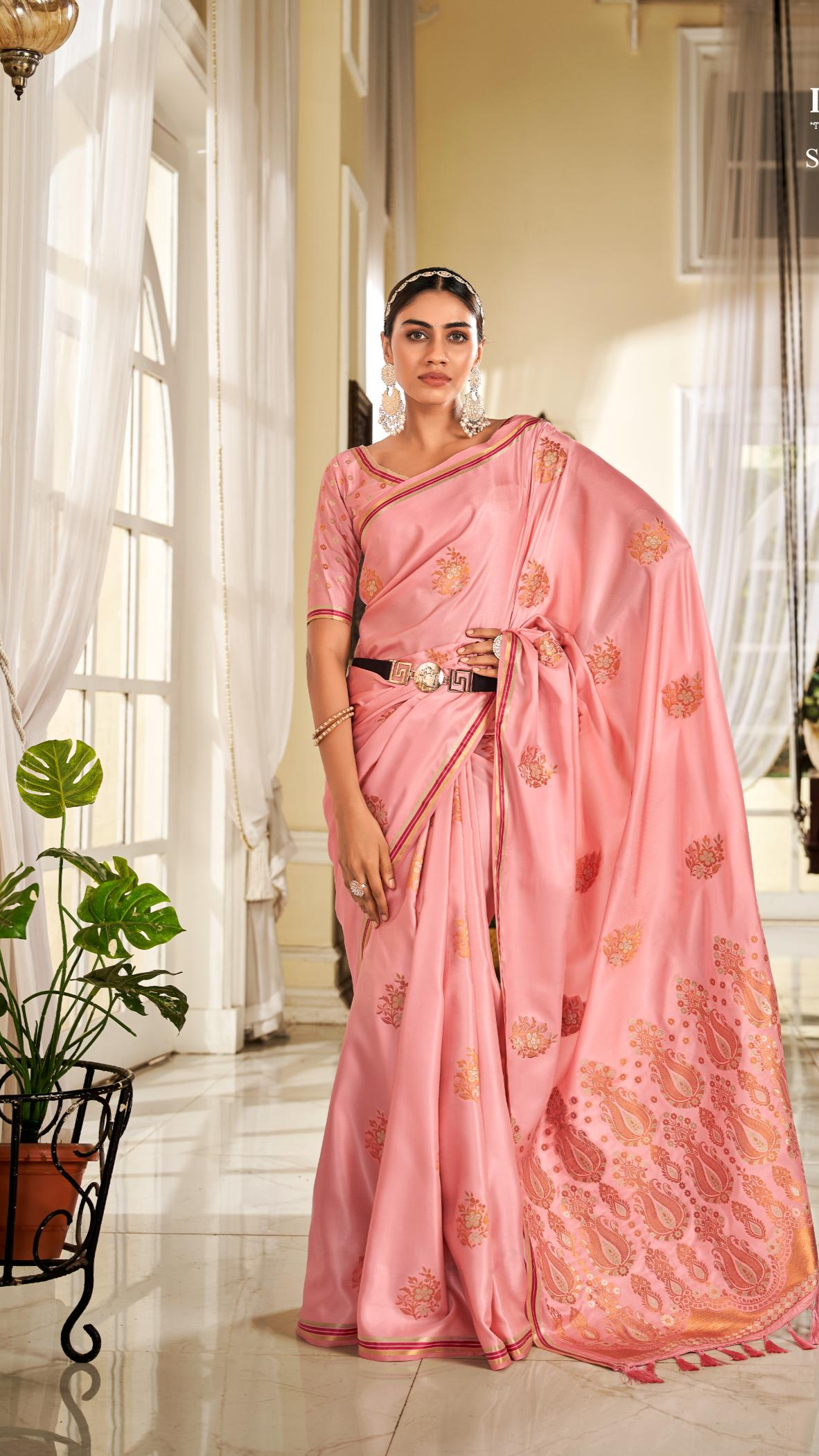 Pink Zari Weaving Soft Satin Silk Saree