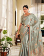 Grey Zari Weaving Soft Satin Silk Saree