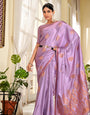 Lavender Zari Weaving Soft Satin Silk Saree