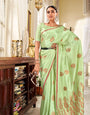 Pista Zari Weaving Soft Satin Silk Saree