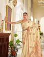 Cream Zari Weaving Soft Satin Silk Saree