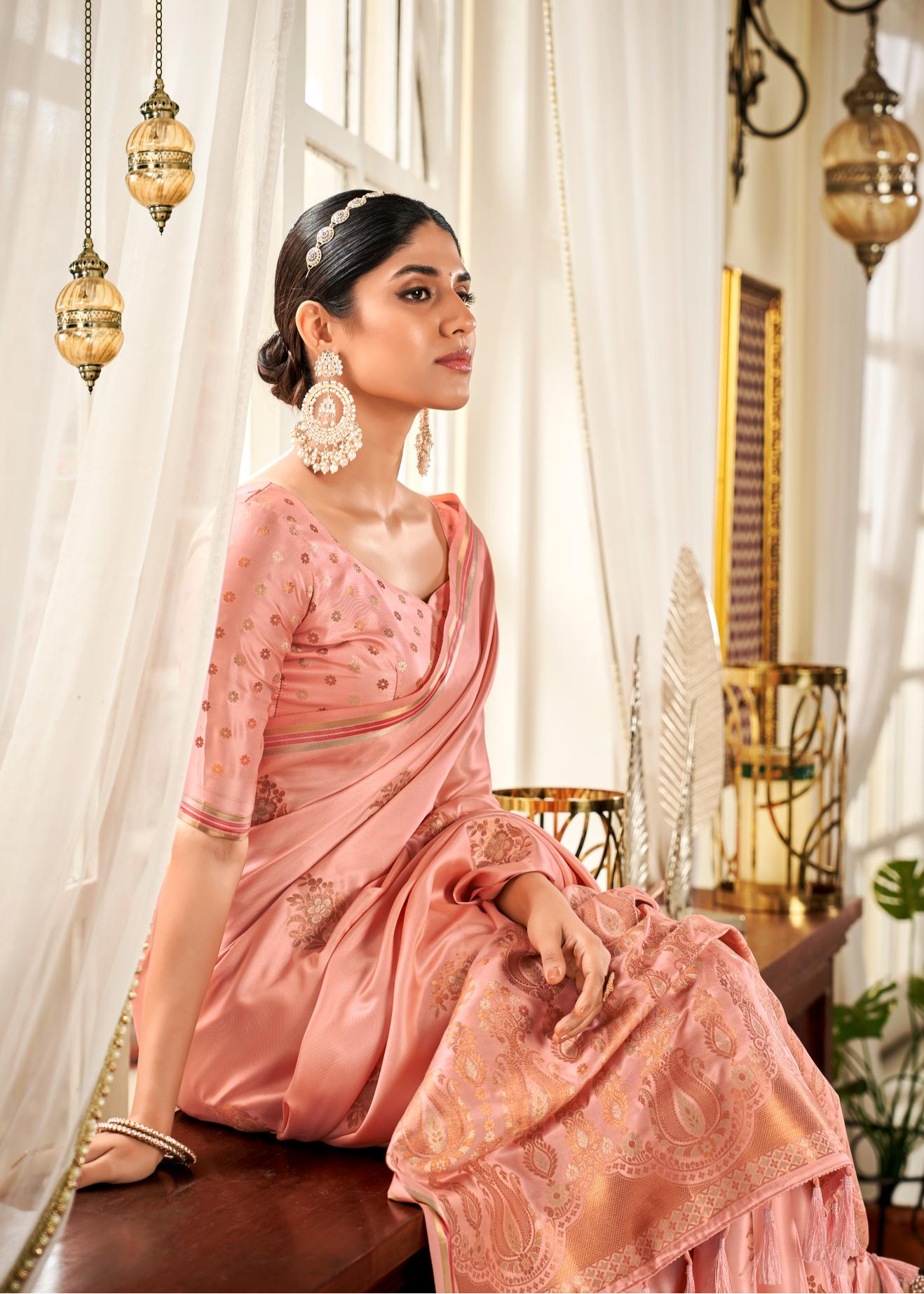 Dusty Pink Zari Weaving Soft Satin Silk Saree