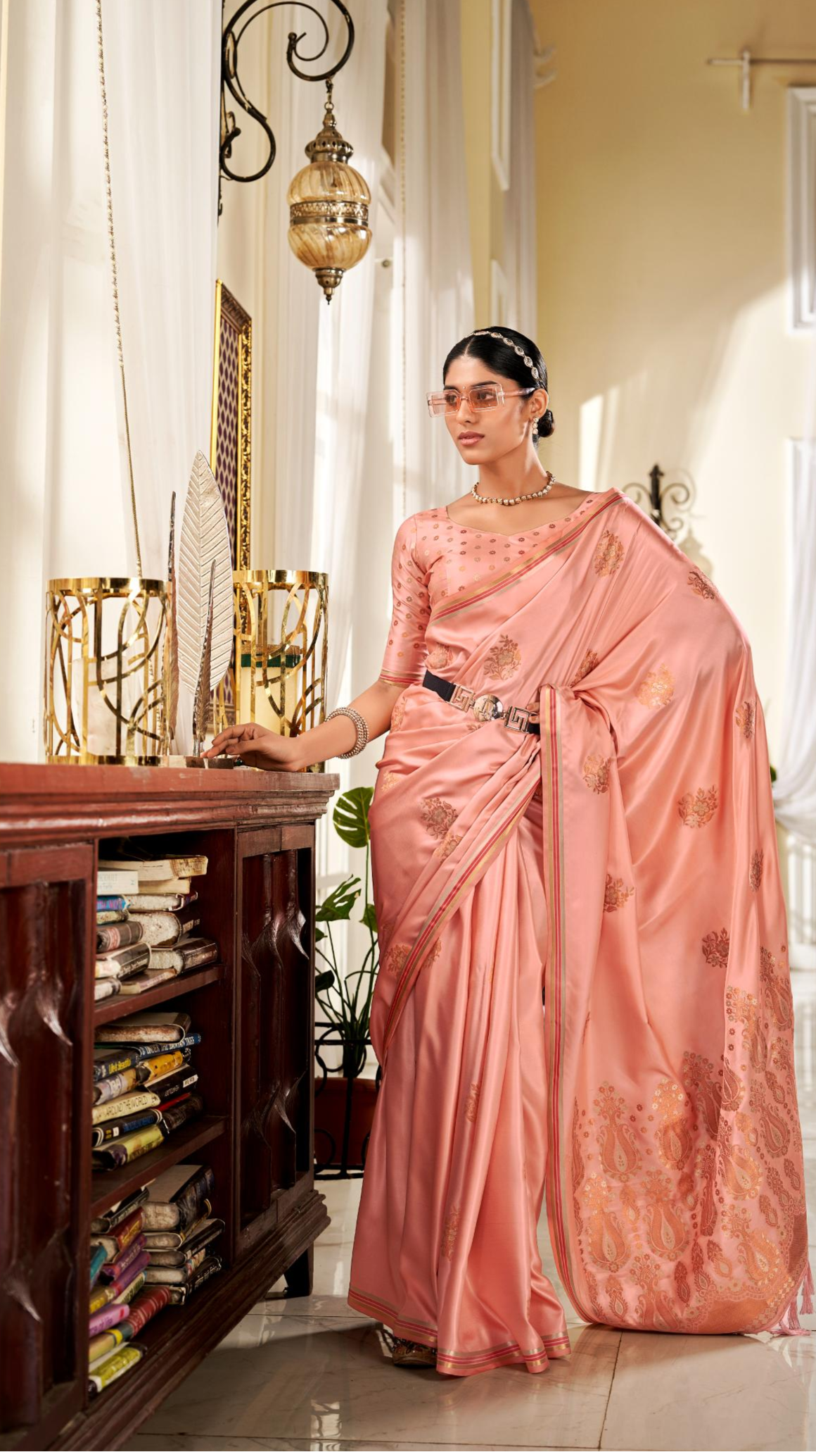 Dusty Pink Zari Weaving Soft Satin Silk Saree