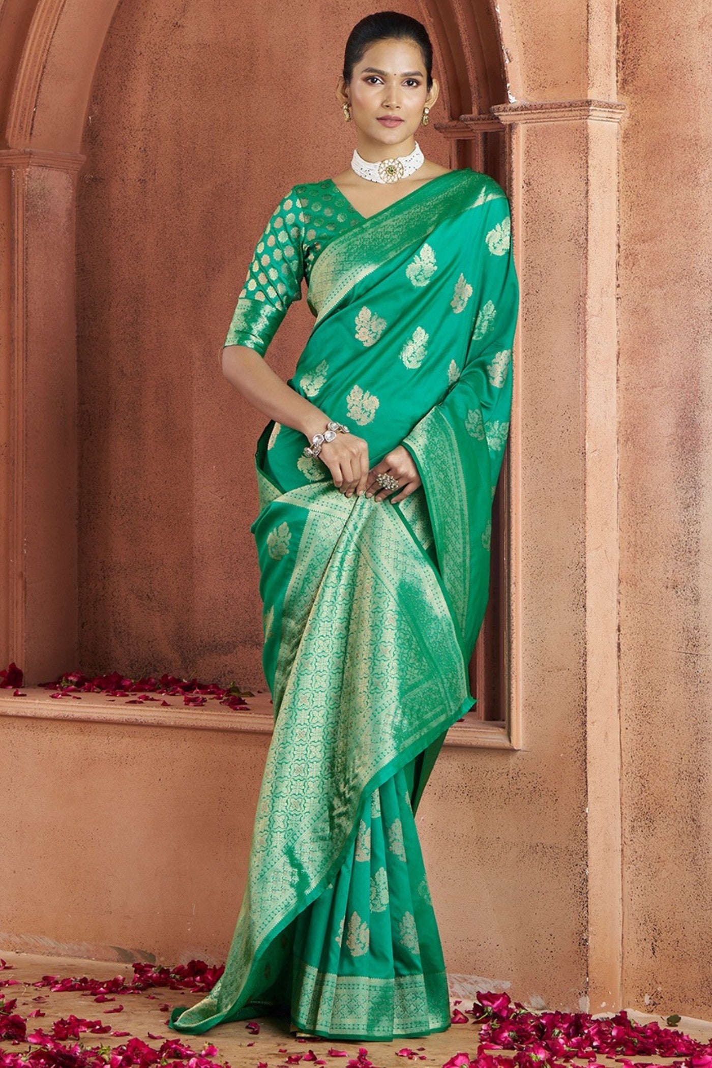 Savitri Green Pure Soft Banarasi Silk Woven Saree