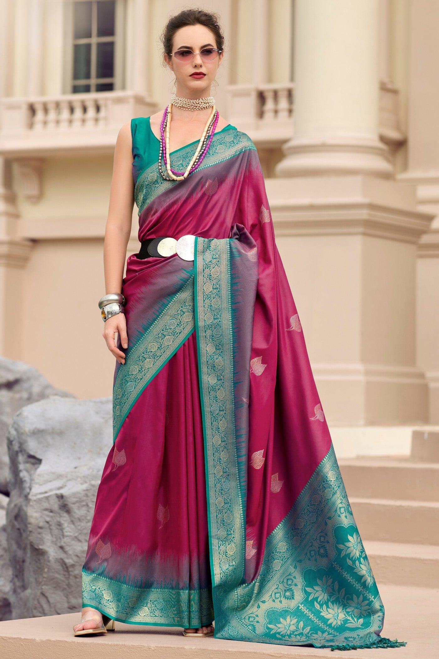 Mango Topical Pink Pure Touch Soft Silk Weaving Saree