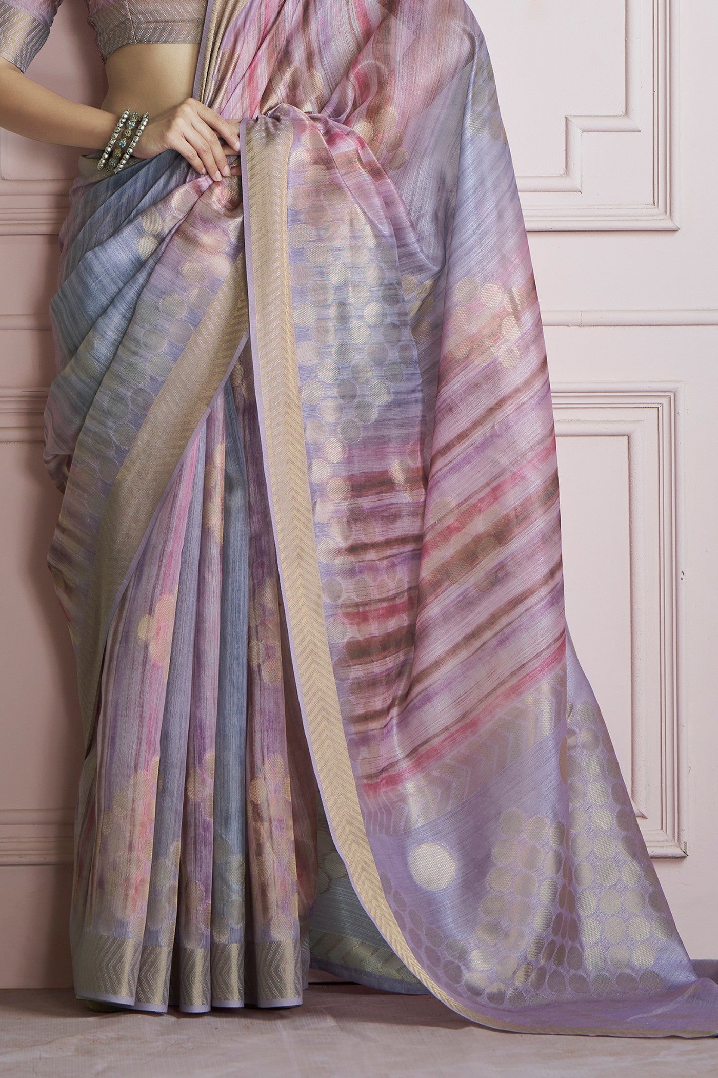 Kingfisher Lavender Grey Pure Khadi Silk Banarasi Handloom Saree