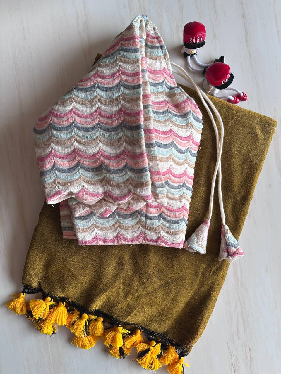 Graceful  Burnt Yellow Original Khadi Cotton With Tasselse on Border
