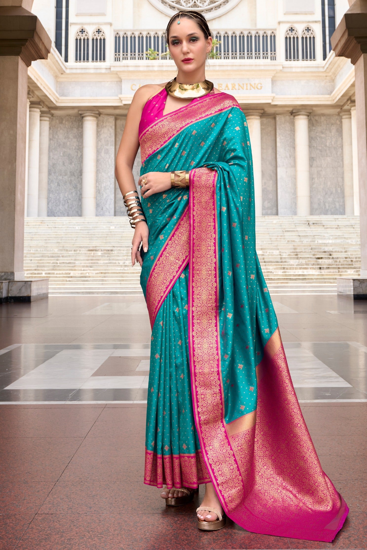 Apollo Sea Blue Pure Soft Banarasi Silk Zari Woven Saree