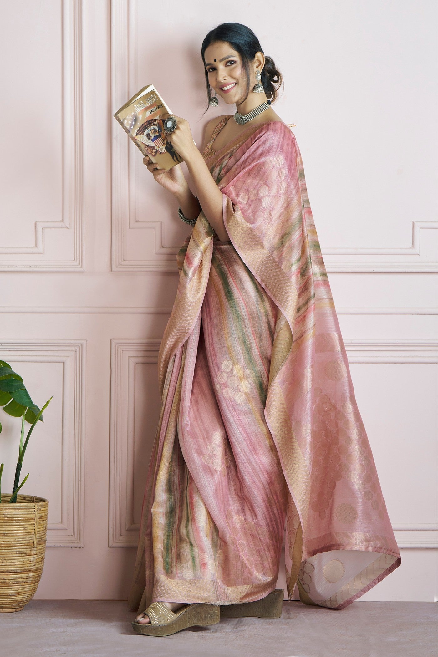 Kingfisher Blush Pink Pure Khadi Silk Banarasi Handloom Saree