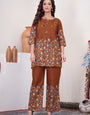 Rust Orange Pure Cotton Flower Printed Work Co-Ords Set