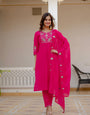 Cherry Red Viscose Mango Silk Embroidery Thread With Hand Work Suit Set