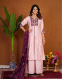 Rose Gold Roman Silk Embroidery Thread With Hand Work Plazzo Set