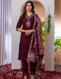Wine Marina Viscose Silk Embroidery Thread With Hand Work Suit Set