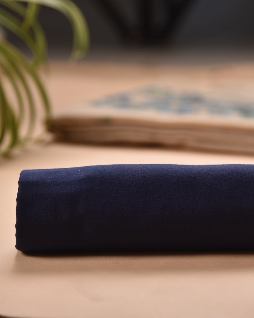Navy Blue Pure Soft Muga Cotton Flower Weaving Unstitched Dress Material