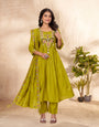 Parrot Green Roman Silk Multi-Thread & Sequence Embroidery Work Suit Set
