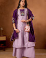 Lavender Roman Silk Embroidery Thread With Hand Work Plazzo Set