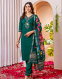 Green Marina Viscose Silk Embroidery Thread With Hand Work Suit Set