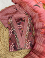 Wine Zarna Silk Heavy hand work Suit Set