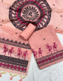 Pink Pure Muga Silk Warli With All Over Butti Weaving Unstitched 3pis Dress Material