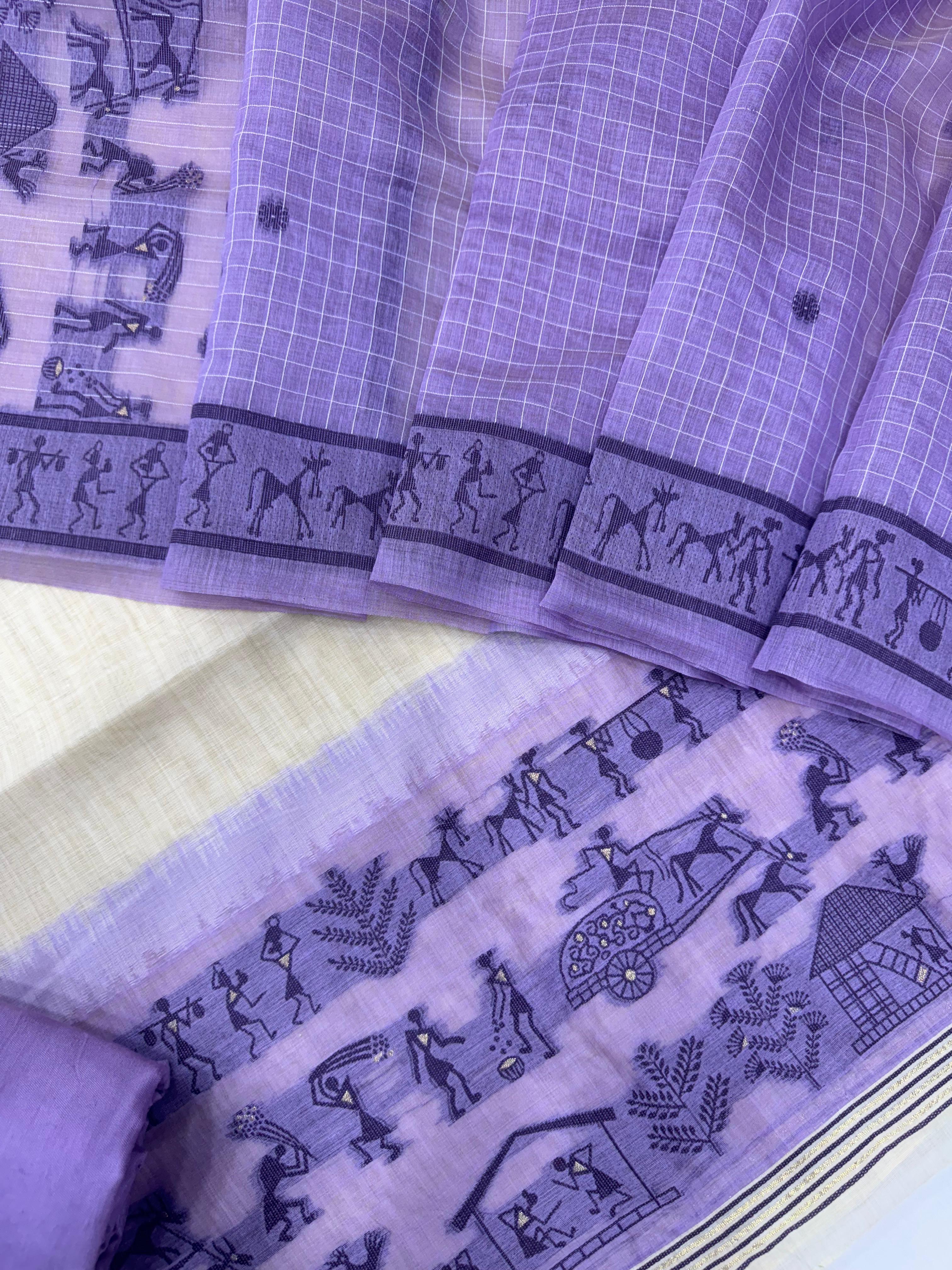 Lavender Pure Muga Silk Warli With All Over Butti Weaving Unstitched 3pis Dress Material