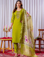 Parrot Viscose Silk Embroidery Thread With Hand Work Suit Set