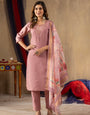 Onion Pink Shimmer Gold Silk Embroidery Thread With Hand Work Suit Set