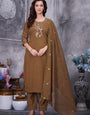 Brown Roman Silk Embroidery Thread With Hand Work Suit Set