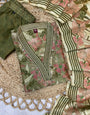 Mehandi Zarna Silk Heavy hand work Suit Set