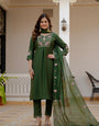 Dark Green Viscose Mango Silk Embroidery Thread With Hand Work Suit Set