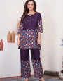 Wine Pure Cotton Flower Printed Work Co-Ords Set