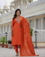 Orange Roman Silk Coding Embroidery With Sequins Meena Work Suit Set