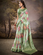 Manorana Green Tussar cotton Floral Printed Saree