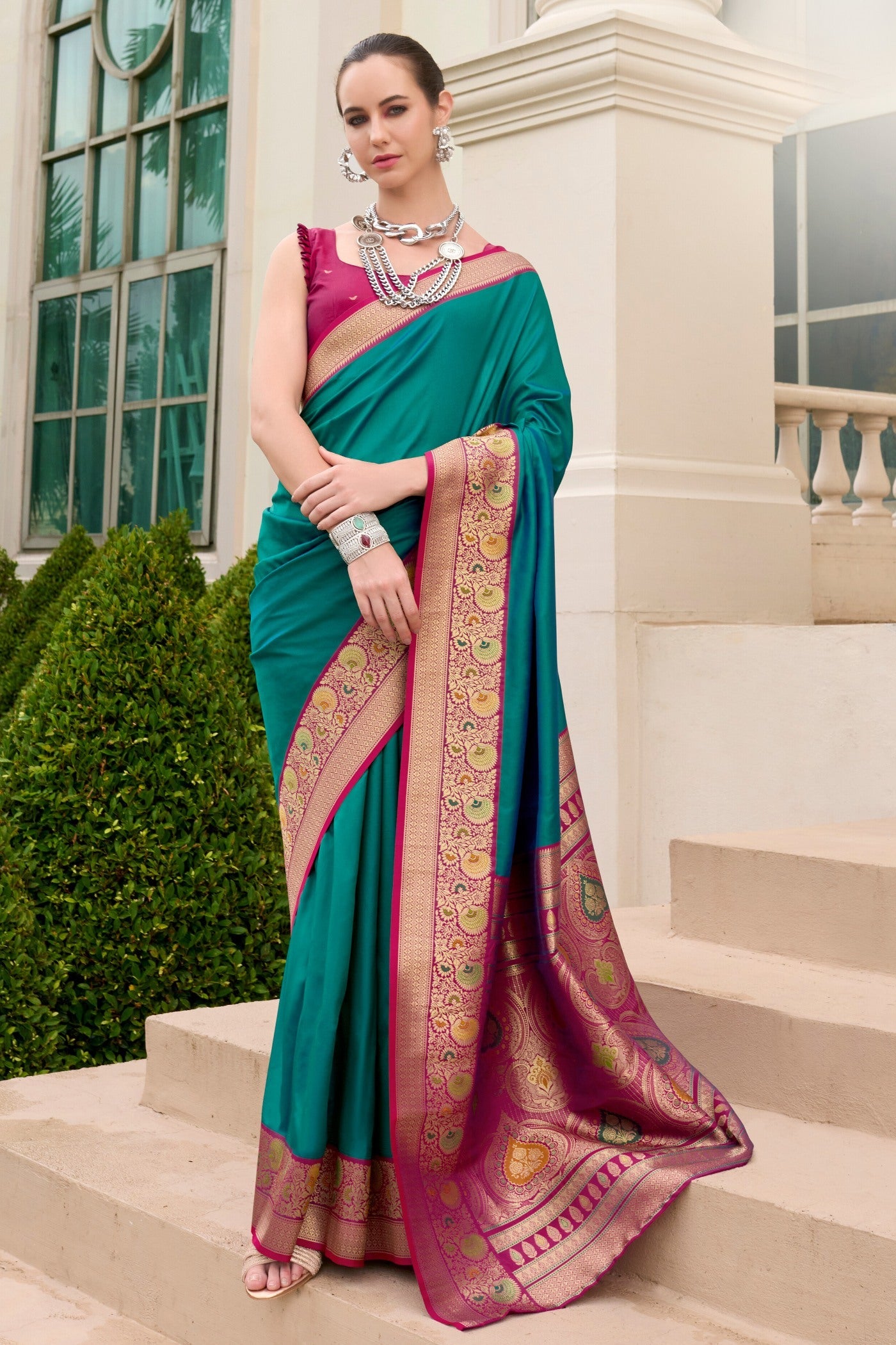 Defender Sea Blue Pure Soft Banarasi Silk Weaving  Saree