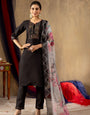 Black Roman Silk Embroidery Thread With Hand Work Suit Set