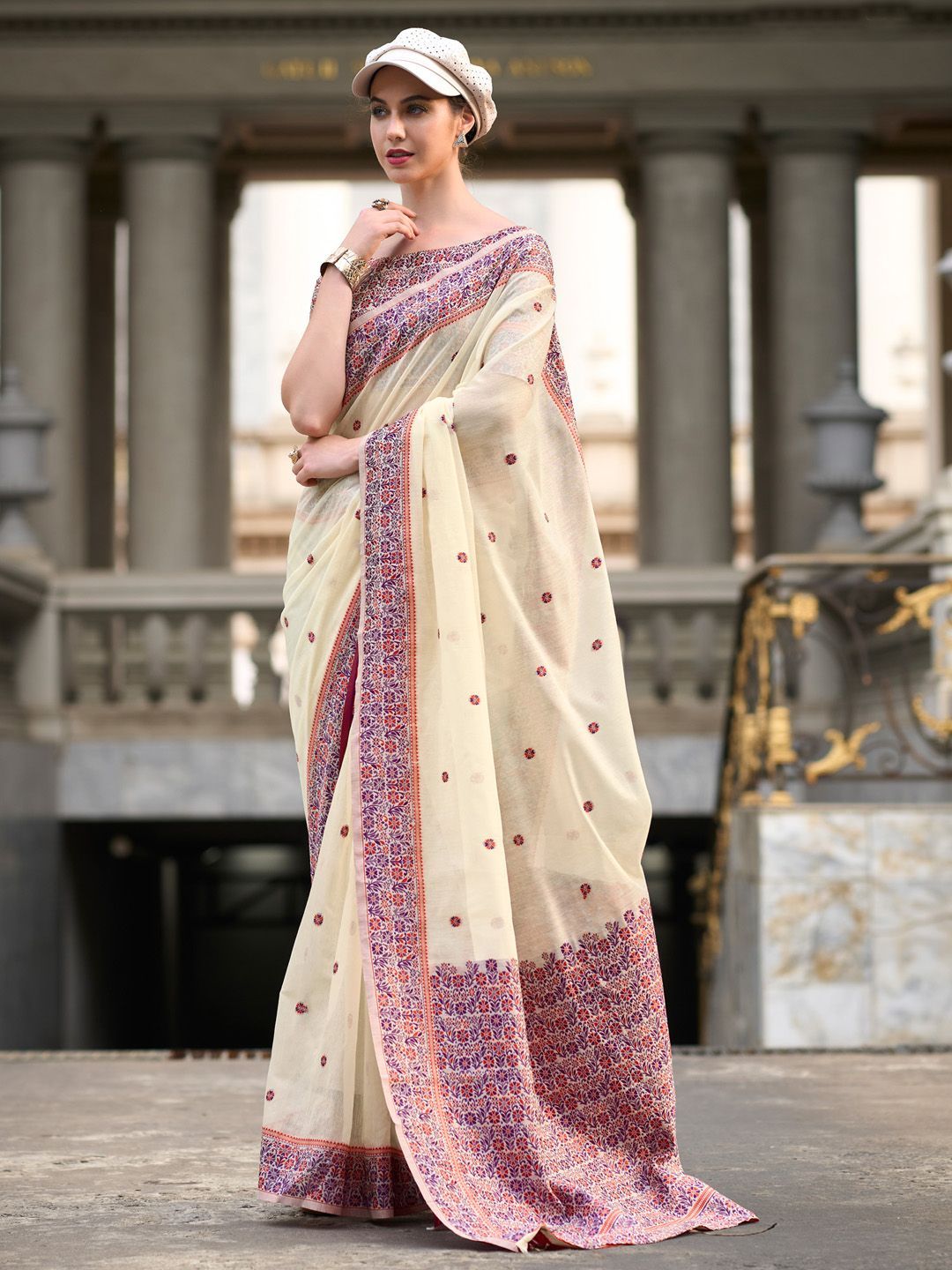 Prajanya White Pure Linen Silk Woven Saree