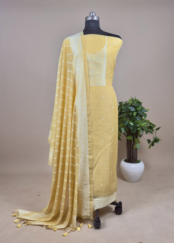 Harvest Gold Pure Soft Muga Cotton Weaving Work Unstitched Dress Material