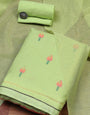 Parrot Green Pure Soft Muga Cotton Flower Weaving Unstitched Dress Material
