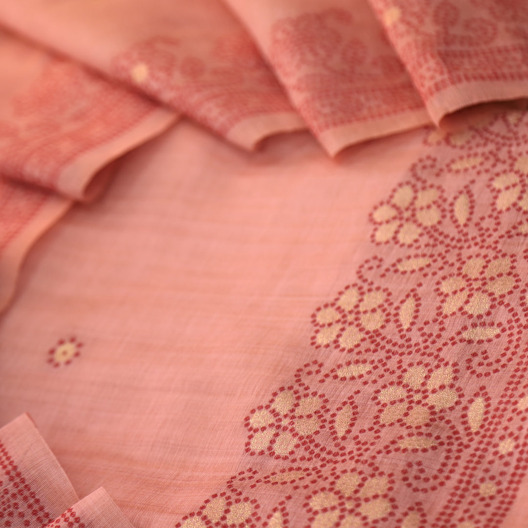 Orange Pure Muga Silk With Flower Weaving Unstitched 3pis Dress Material