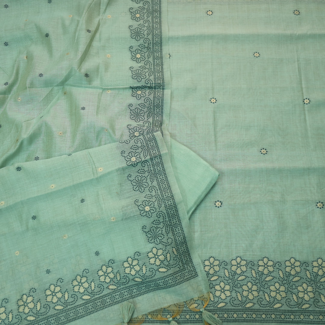 Pista Pure Muga Silk With Flower Weaving Unstitched 3pis Dress Material